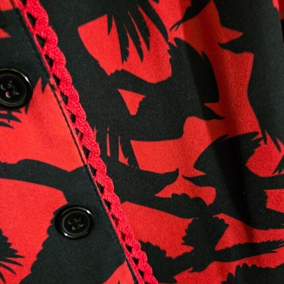 Unique Vintage X The Birds Estelle Swing Dress Red Black Bird Print Retro Size M - Picture 4 of 7